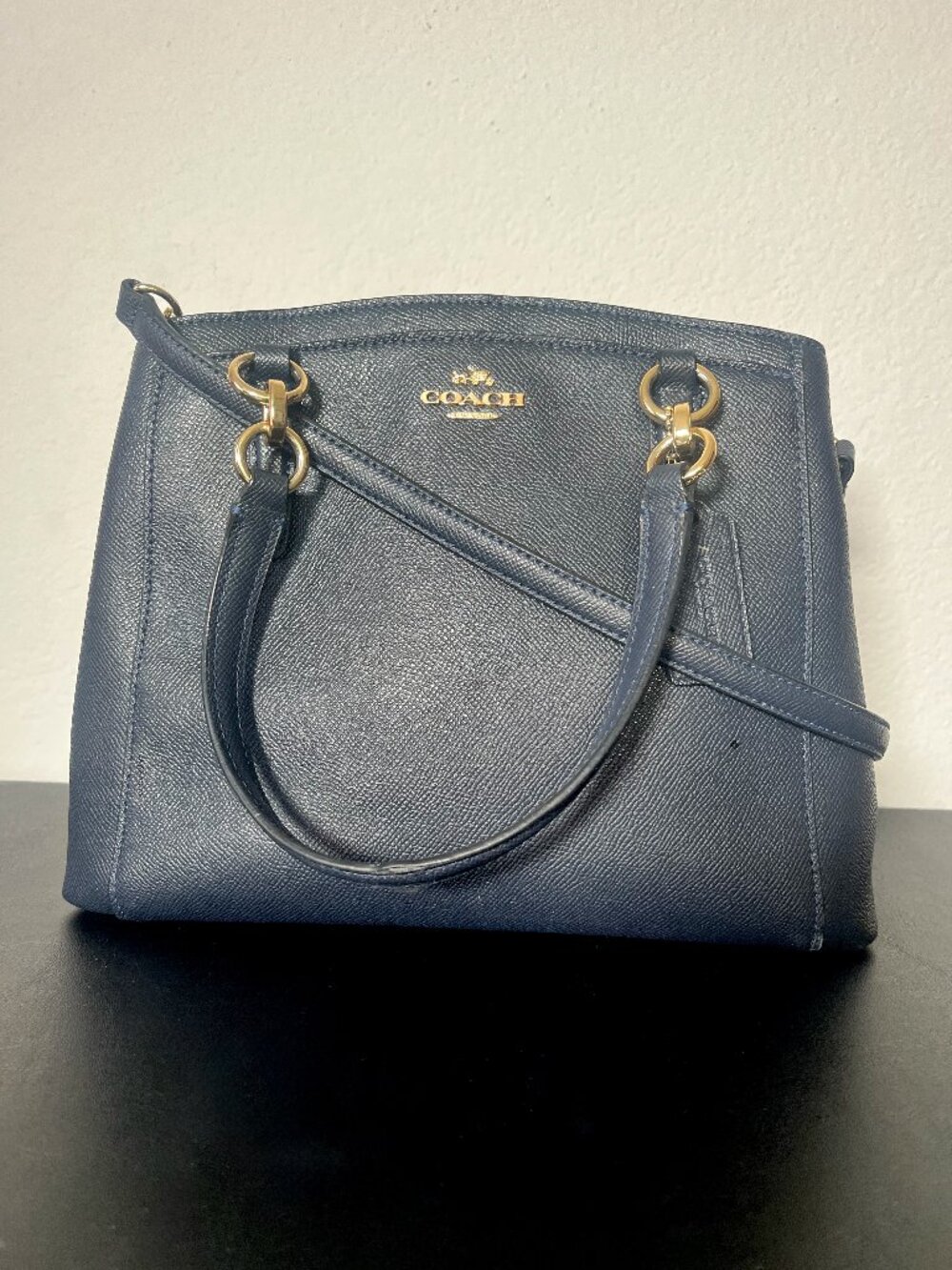 Coach Minetta Medium Midnight Navy Pebbled Leather Crossbody Satchel Bag Purse